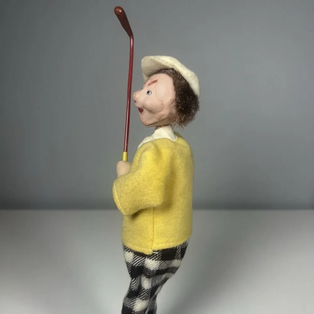 Rare Vintage Klumpe Roldan Doll Big Cap Golfer With Golf Club